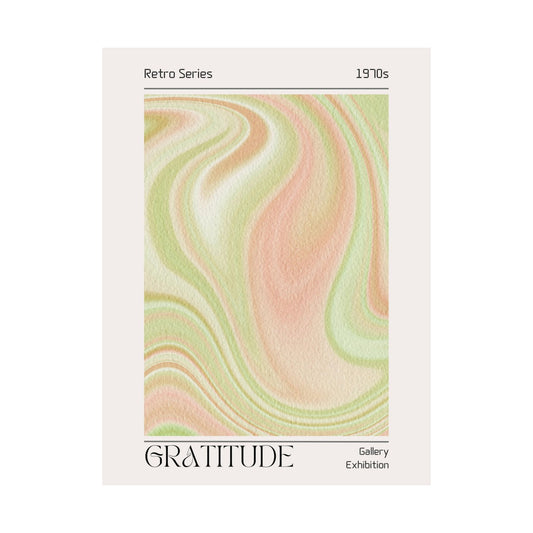 Gratitude Retro Swirl Matte Vertical Poster | 1970s Aesthetic, Abstract Pastel Art